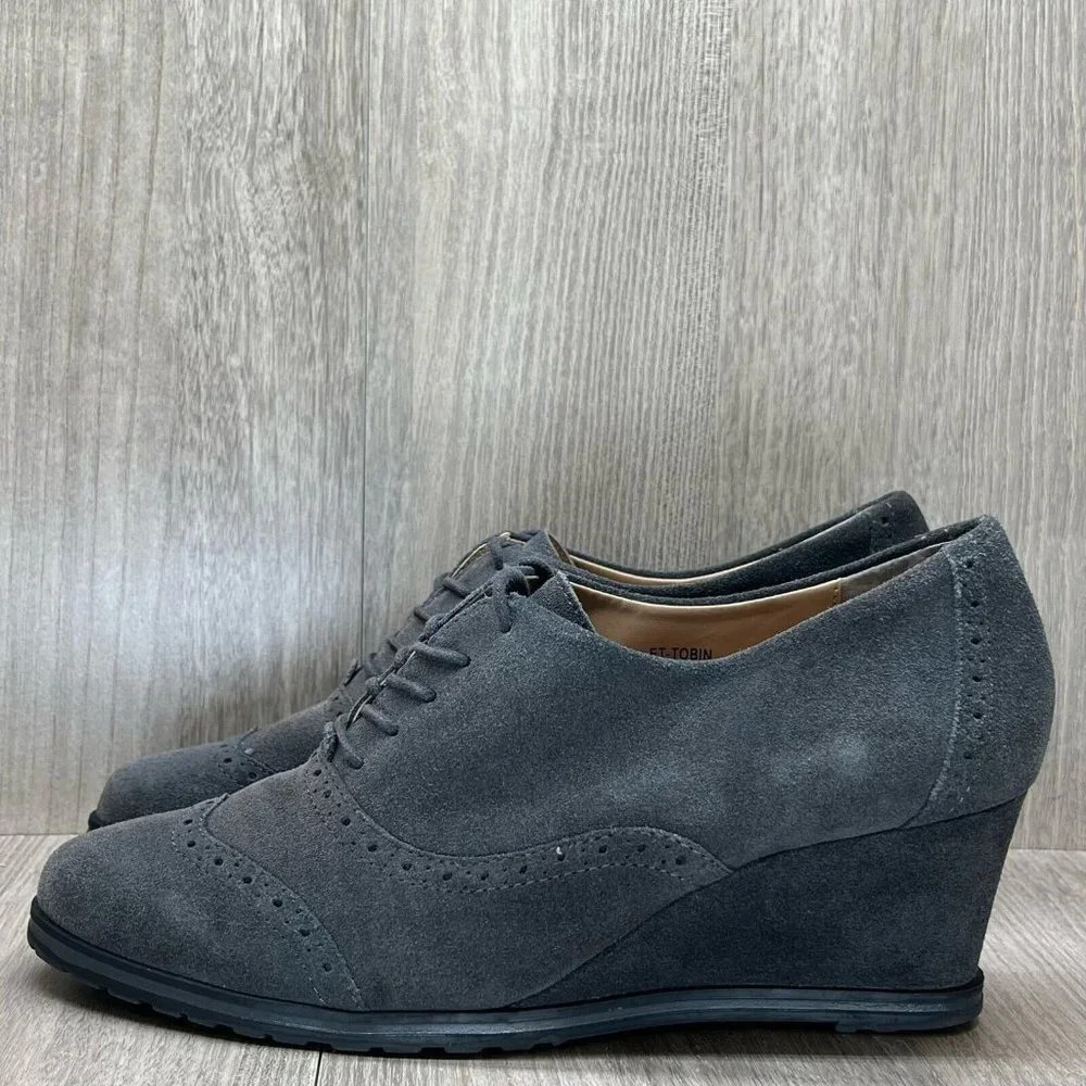 Ellen Tracy Booties Womens Sz 9.5M Active Tobin Wingtip Wedge Lace Up Suede Gray - Picture 4 of 12